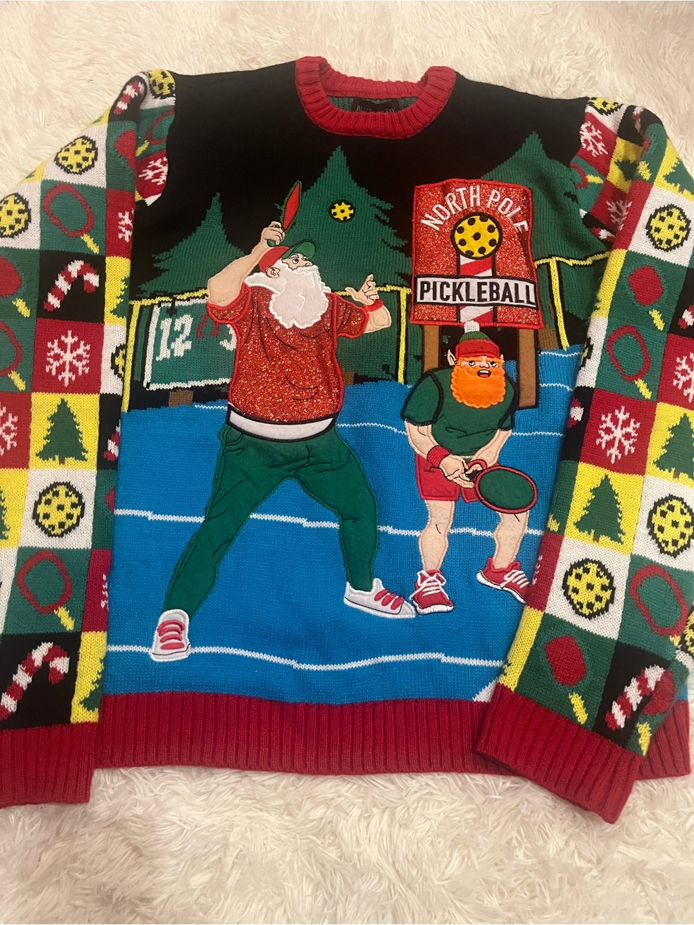 Blizzard Bay Holiday Santa Pickleball Ugly Christmas Sweater Pocket Size XL